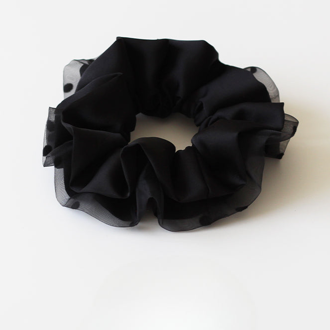 Textured Black Crinkle Hair Tie, High-Elasticity And Durable Hair Accessory.