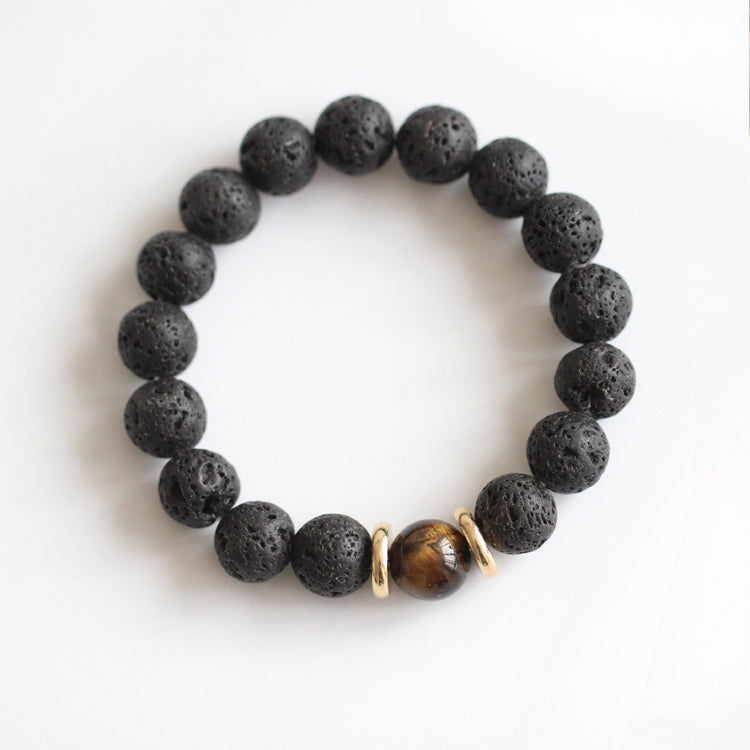 Volcanic Stone & Blue Sandstone Bracelet - Crystal Boho Couple Jewelry