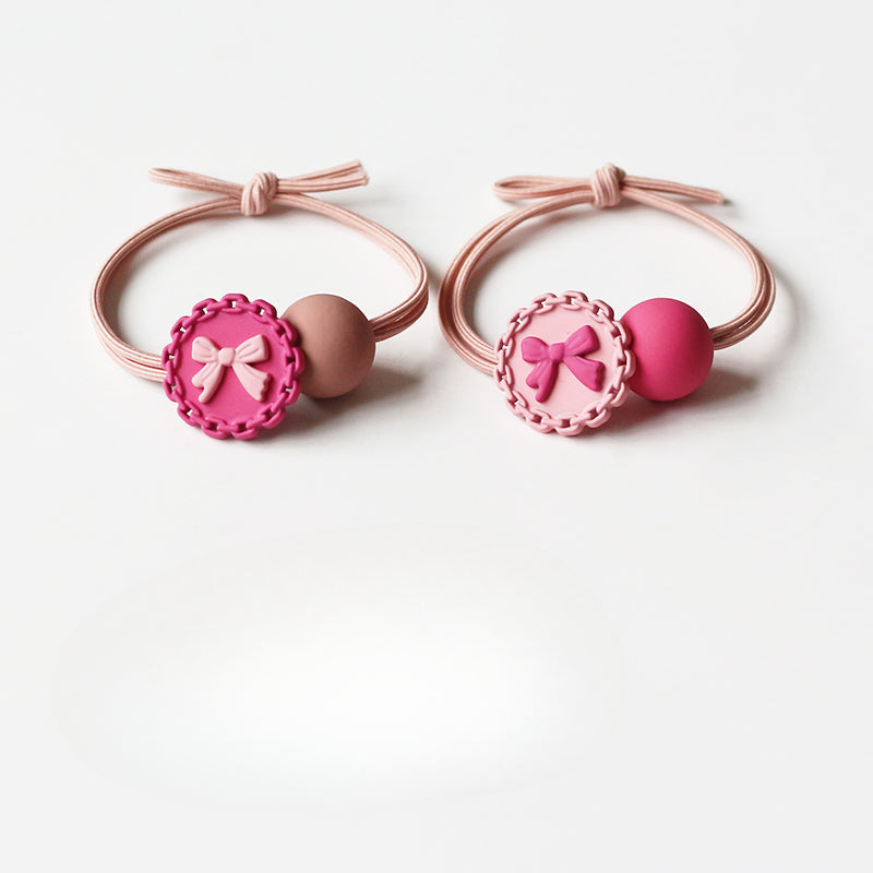 Round Beaded Barbie Pink Hair Ties - 2024 New Elastic Bands, Cute Minimalist Hair Ties for Women's Hair Accessories