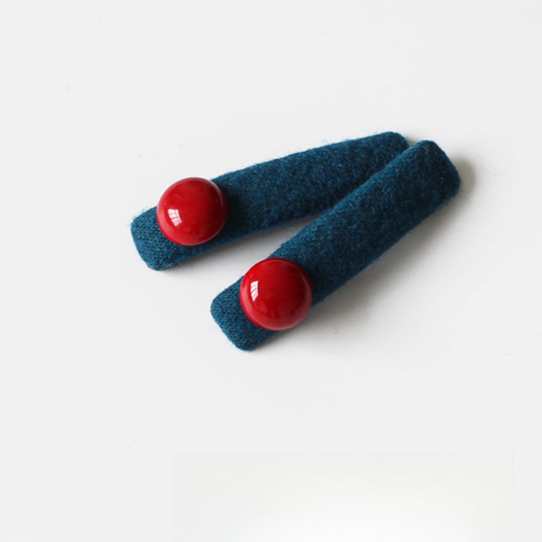 Red Bead Contrasting Hair Clip, Niche Blue Side Hair Accessory for Women