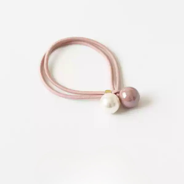 Open-End Hair Tie with Faux Pearls - Sweet Girly Cute Korean Style Hair Accessory and Elastic Band