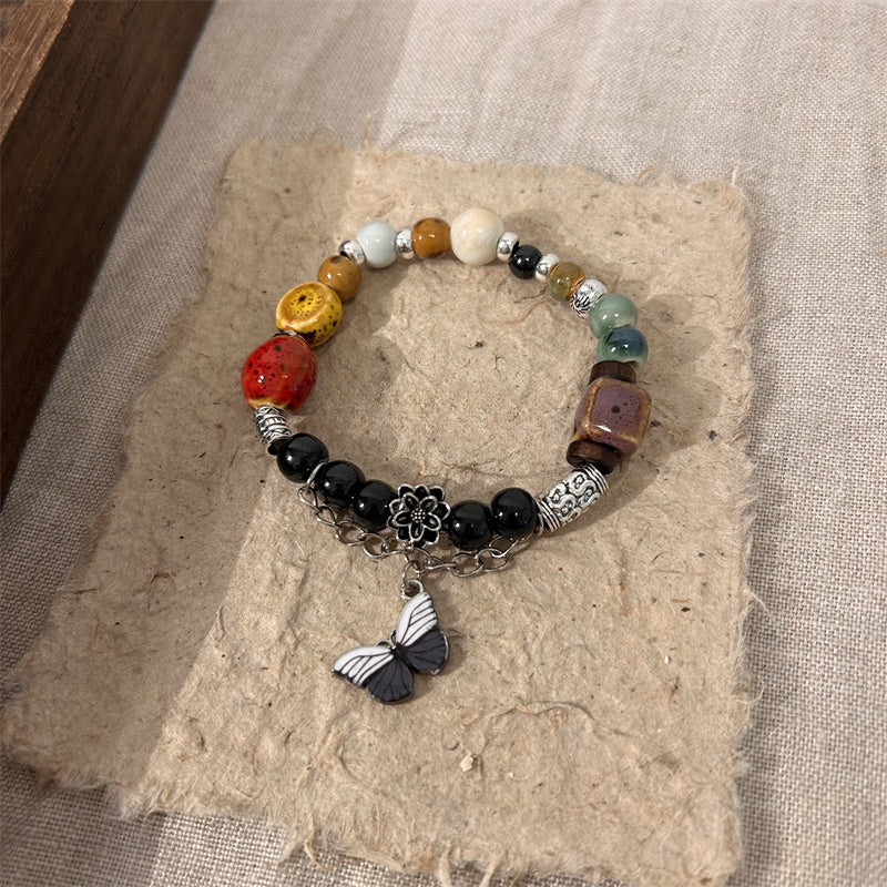 Retro Ethnic-style Porcelain Butterfly Bracelet for Women - A New Chinese-style, Unique, and Exquisite Multicolored Beaded Accessory