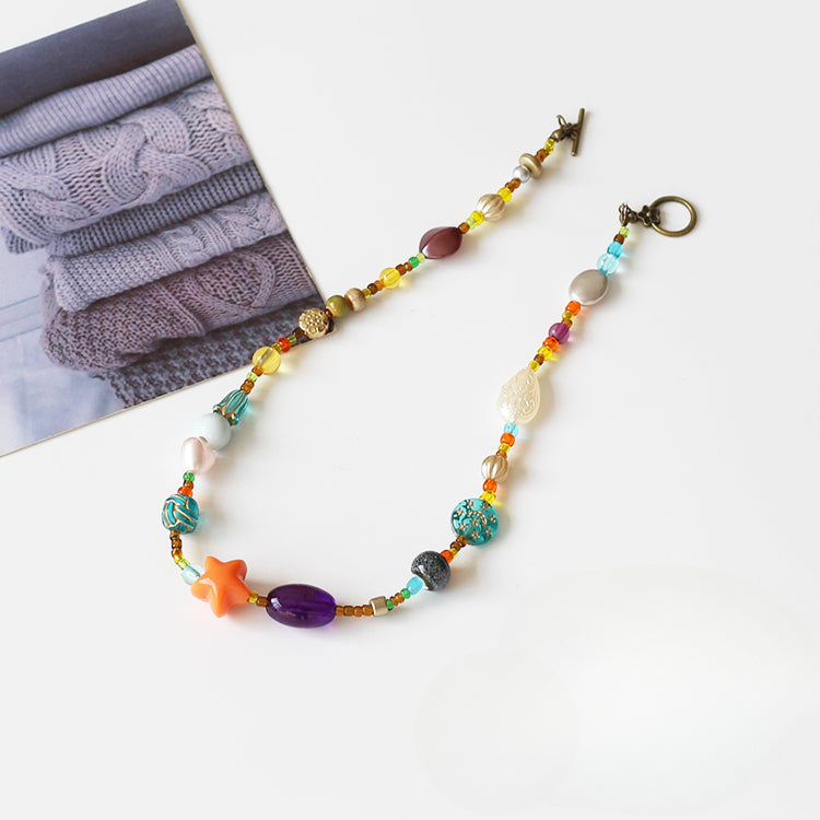 Colorful Dopamine Necklace - Beaded Ethnic Vacation Style Women's Trendy Necklace