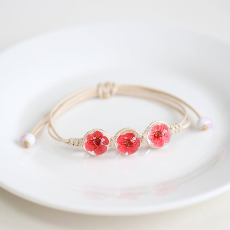 Bohemian Glass Flower Bracelet - Lace-Embellished Floral Charm Jewelry for Couples