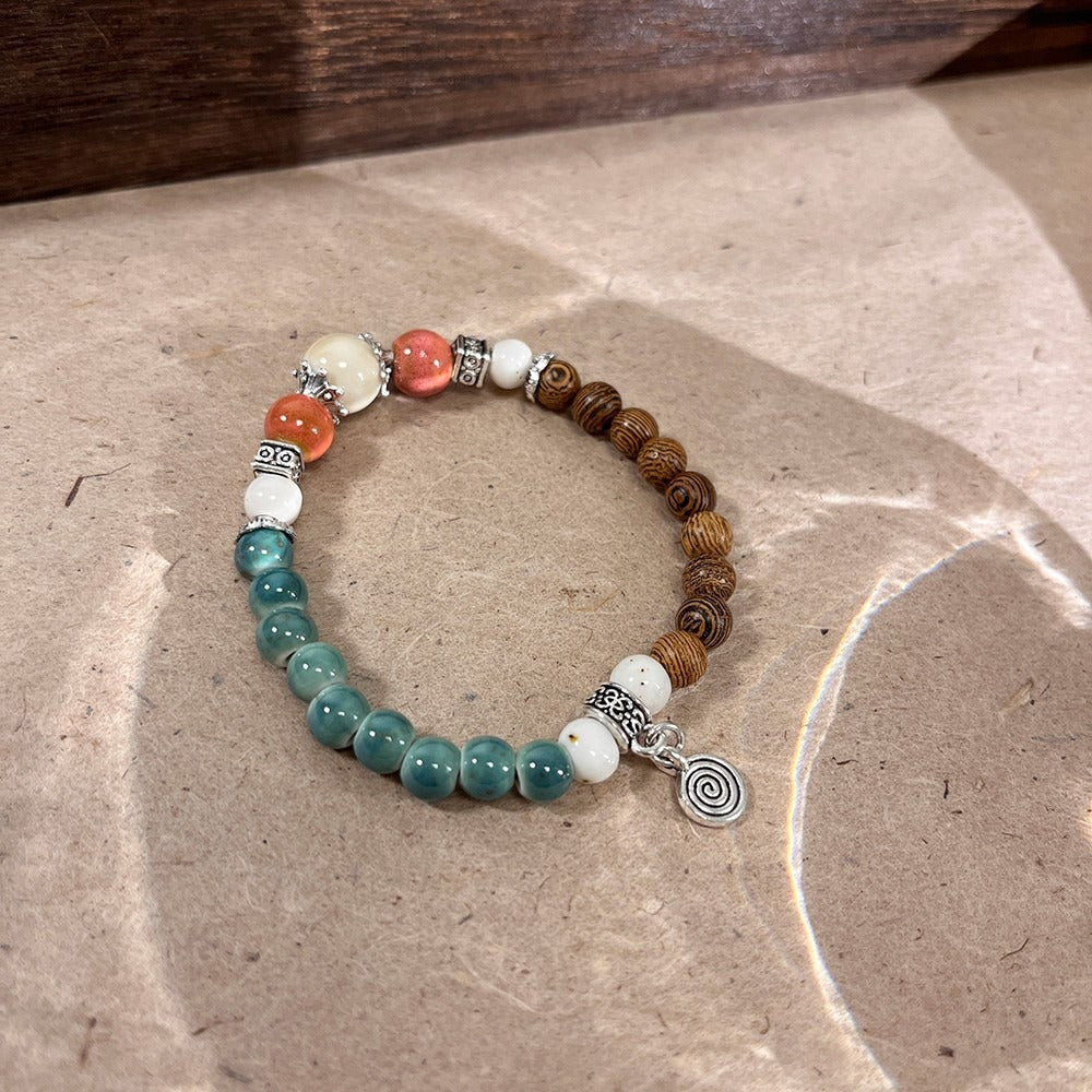 Beaded Porcelain Bracelet - An Ethnic-style Zen Trendy Accessory with an Elastic Pendant, Perfect for Women.