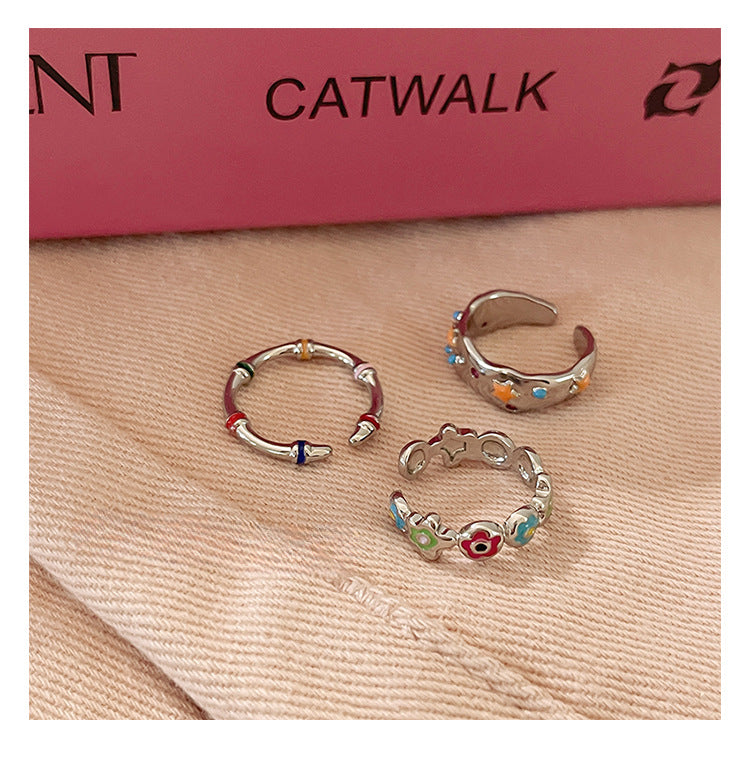 Alloy Colorful Glaze Star Ring Set (3-Piece) – Trendy Women's Jewelry with Premium & Unique Style