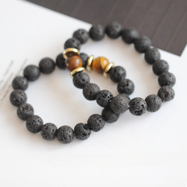 Volcanic Stone & Blue Sandstone Bracelet - Crystal Boho Couple Jewelry