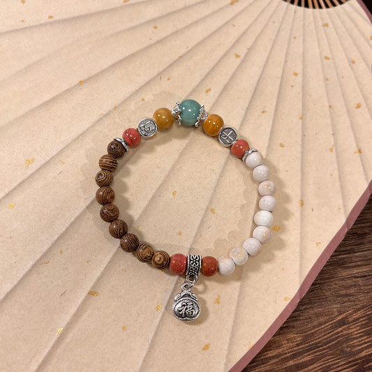 Beaded Porcelain Bracelet - An Ethnic-style Zen Trendy Accessory with an Elastic Pendant, Perfect for Women.