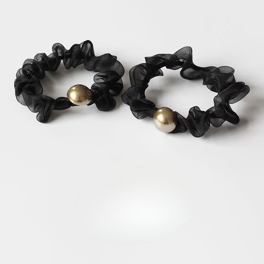 Tulle Pearl Hair Ties - Large Intestine Loops, Bun Hair Bands, Premium Elastic Bands, Durable Hair Ties and French Hair Accessories