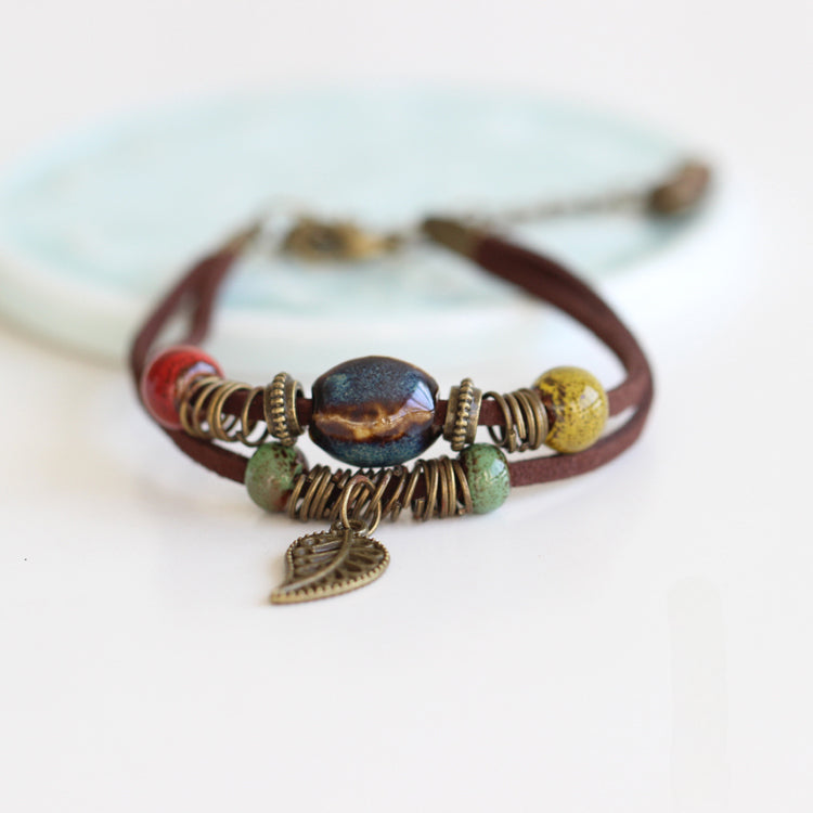 Handmade Boho Beaded Bracelet Chic Ceramic Girlfriend Gift