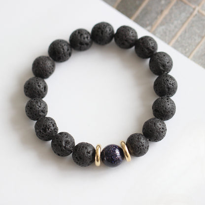 Volcanic Stone & Blue Sandstone Bracelet - Crystal Boho Couple Jewelry