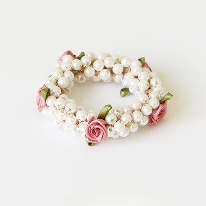 Pearl Rose Hair Tie Stylish Hairband For Women Perfect For Ponytails Elegant And Sophisticated Hair Accessory
