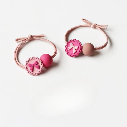 Round Beaded Barbie Pink Hair Ties - 2024 New Elastic Bands, Cute Minimalist Hair Ties for Women's Hair Accessories
