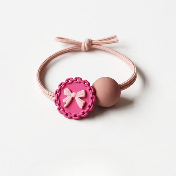 Round Beaded Barbie Pink Hair Ties - 2024 New Elastic Bands, Cute Minimalist Hair Ties for Women's Hair Accessories