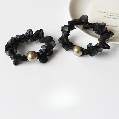 Tulle Pearl Hair Ties - Large Intestine Loops, Bun Hair Bands, Premium Elastic Bands, Durable Hair Ties and French Hair Accessories