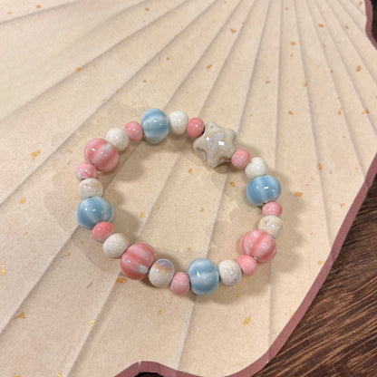 Porcelain Bracelet with a Girlish Pink Bead Design - A New Chinese-style, Trendy and Versatile Accessory