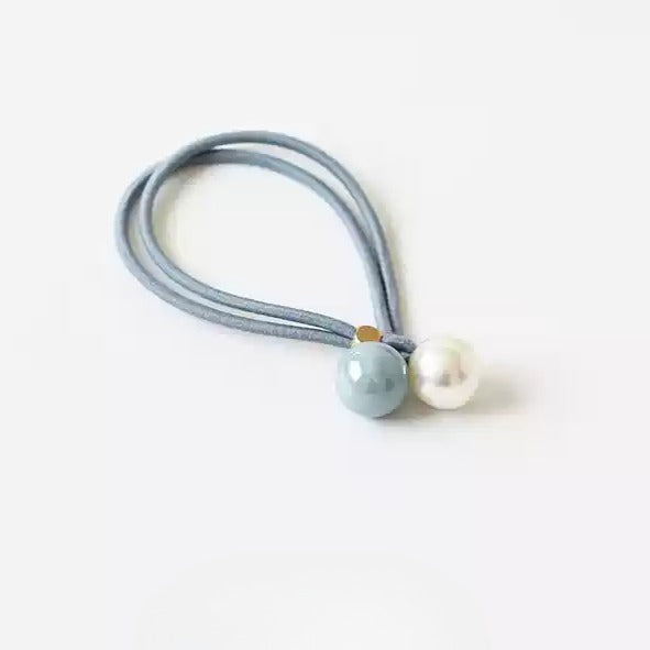 Open-End Hair Tie with Faux Pearls - Sweet Girly Cute Korean Style Hair Accessory and Elastic Band