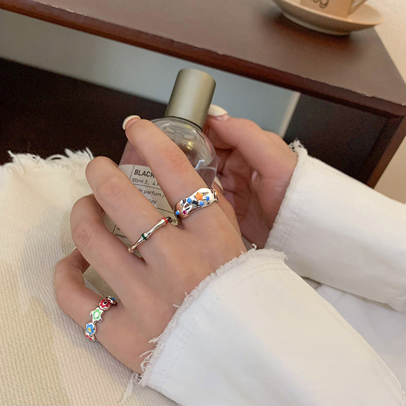 Alloy Colorful Glaze Star Ring Set (3-Piece) – Trendy Women's Jewelry with Premium & Unique Style