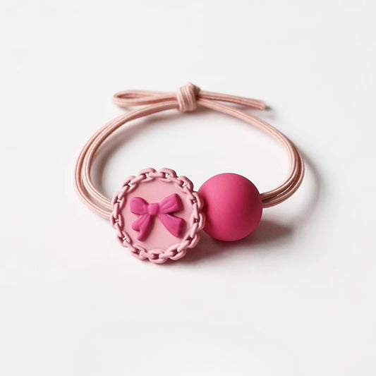 Round Beaded Barbie Pink Hair Ties - 2024 New Elastic Bands, Cute Minimalist Hair Ties for Women's Hair Accessories