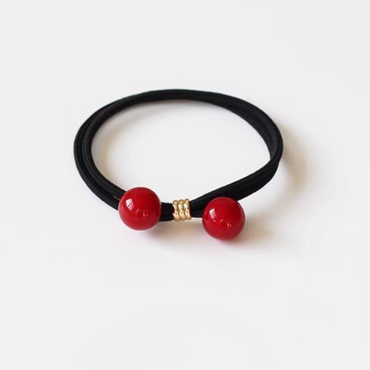 Cherry Red Bead Thick Hair Tie Braided Ponytail Band Bun Elastic Hair Accessory