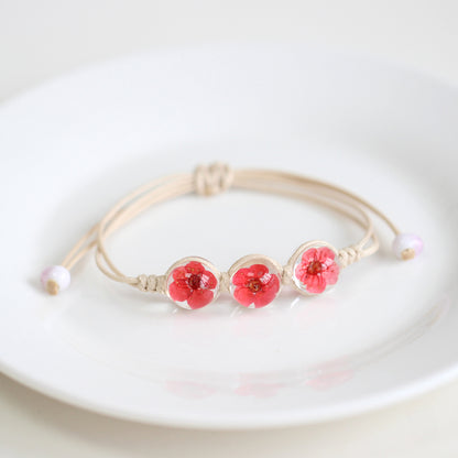Bohemian Glass Flower Bracelet - Lace-Embellished Floral Charm Jewelry for Couples