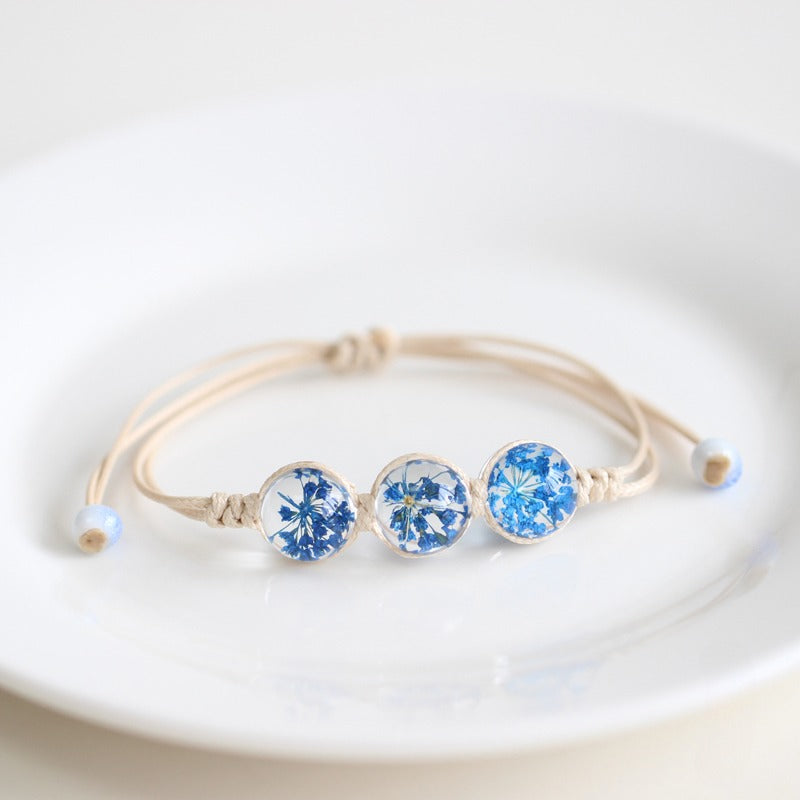 Bohemian Glass Flower Bracelet - Lace-Embellished Floral Charm Jewelry for Couples
