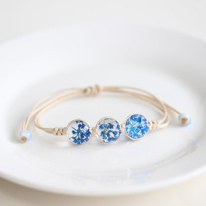 Bohemian Glass Flower Bracelet - Lace-Embellished Floral Charm Jewelry for Couples