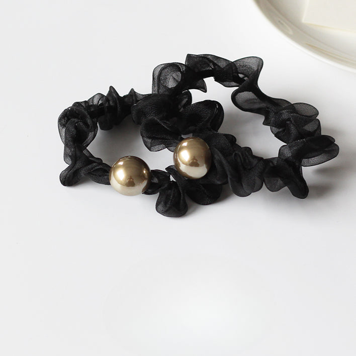 Tulle Pearl Hair Ties - Large Intestine Loops, Bun Hair Bands, Premium Elastic Bands, Durable Hair Ties and French Hair Accessories