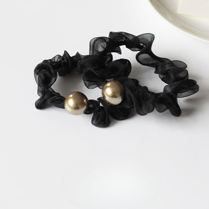 Tulle Pearl Hair Ties - Large Intestine Loops, Bun Hair Bands, Premium Elastic Bands, Durable Hair Ties and French Hair Accessories