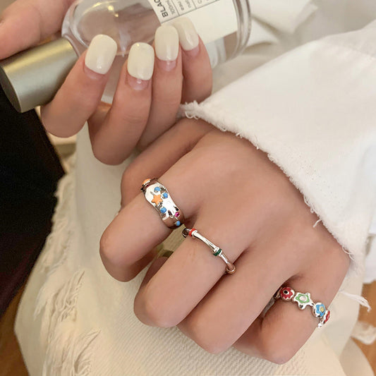 Alloy Colorful Glaze Star Ring Set (3-Piece) – Trendy Women's Jewelry with Premium & Unique Style
