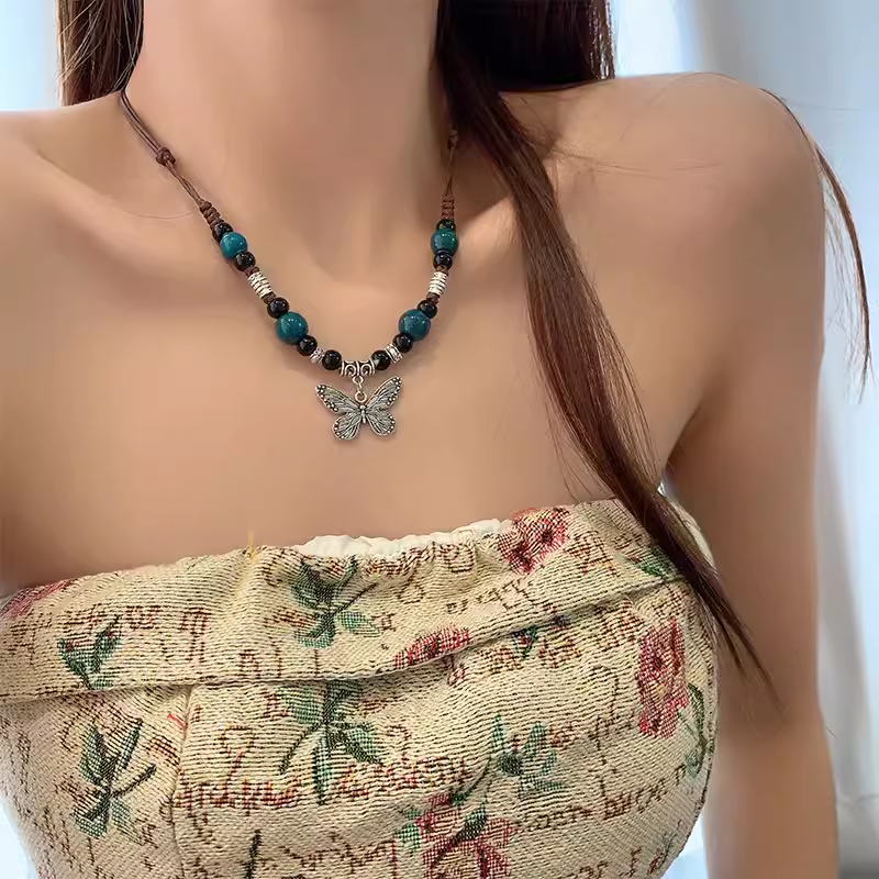Chinese Resin Bead Fortune Necklace - Trendy Collarbone Chain