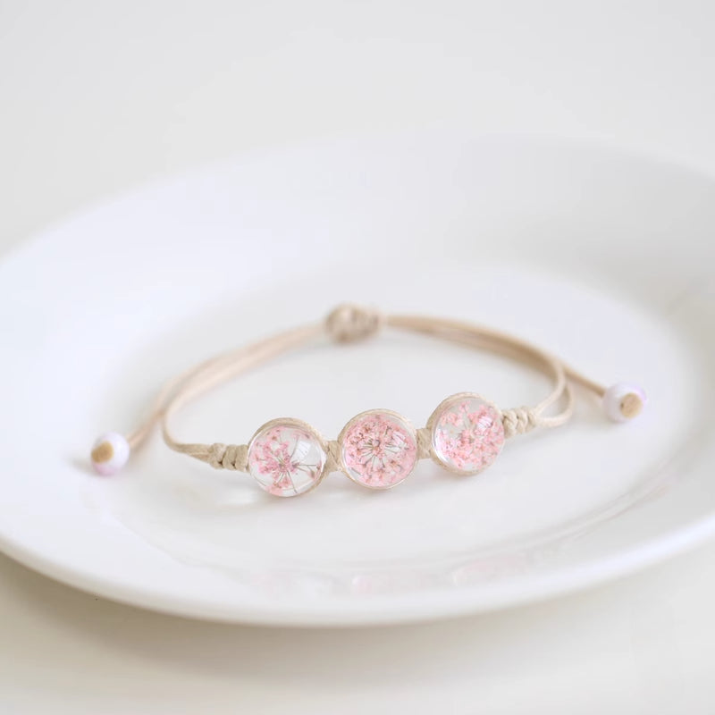 Bohemian Glass Flower Bracelet - Lace-Embellished Floral Charm Jewelry for Couples