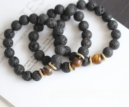 Volcanic Stone & Blue Sandstone Bracelet - Crystal Boho Couple Jewelry