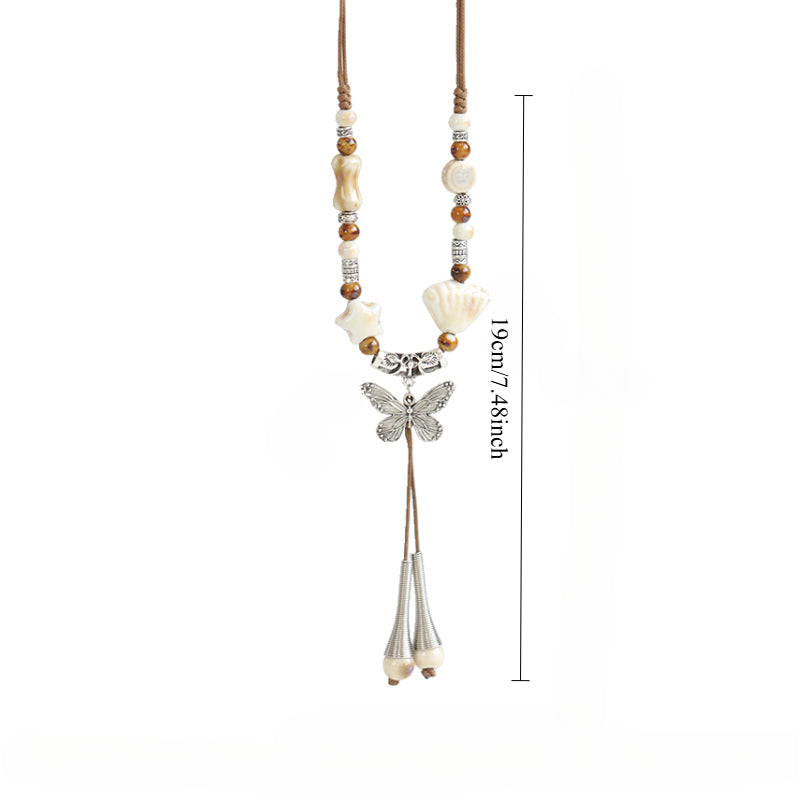 Ceramic Necklace – Chinese Style Long Butterfly Pendant Sweater Chain for Women