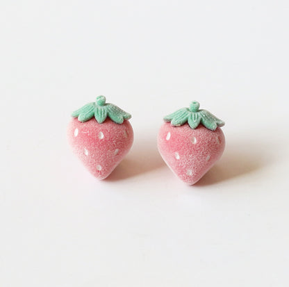 Flocked Fruit Stud Earrings –  Trendy Cute Small Earrings Chic Accessories