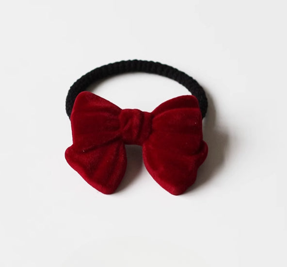 Velvet Bow Hair Tie - New Elegant Red Hair Band, Trendy Forest Style Elastic for Women's Hair Ties