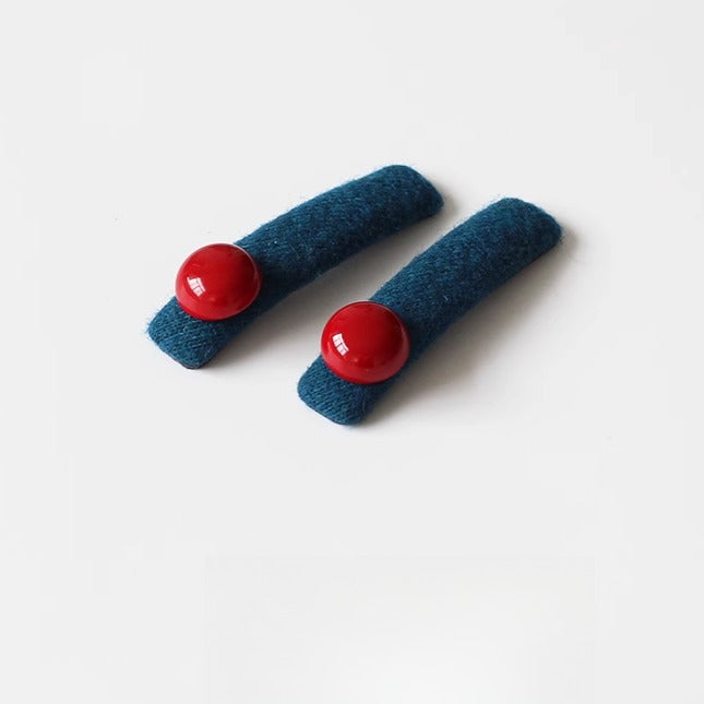 Red Bead Contrasting Hair Clip, Niche Blue Side Hair Accessory for Women
