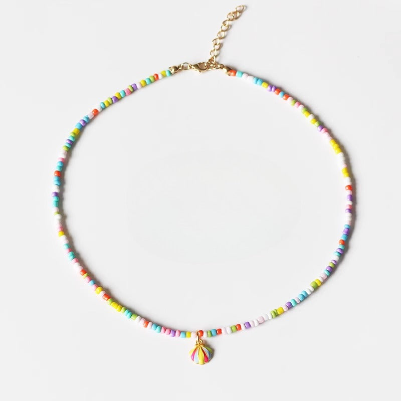 Trendy Rainbow Shell Necklace for Women - TikTok Viral Adjustable Beaded Collarbone Chain