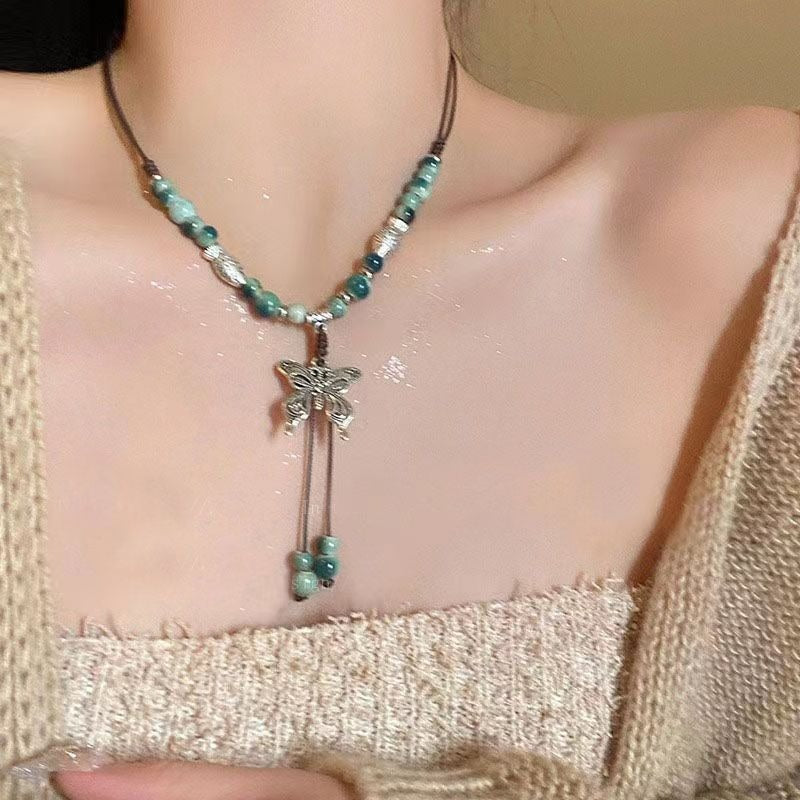 Chinese Resin Bead Fortune Necklace - Trendy Collarbone Chain