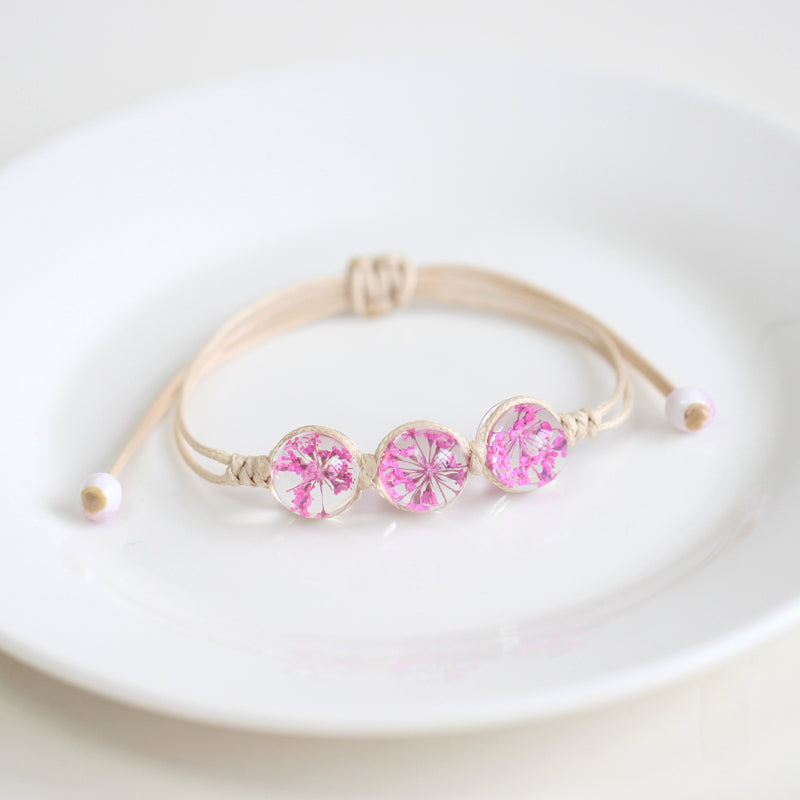 Bohemian Glass Flower Bracelet - Lace-Embellished Floral Charm Jewelry for Couples