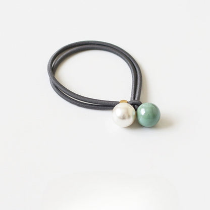 Open-End Hair Tie with Faux Pearls - Sweet Girly Cute Korean Style Hair Accessory and Elastic Band