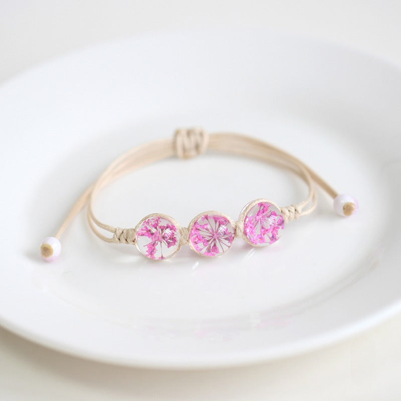 Bohemian Glass Flower Bracelet - Lace-Embellished Floral Charm Jewelry for Couples