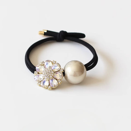 Elegant Yellow Pearl Sunflower Hair Tie Women New High-End Ponytail Band