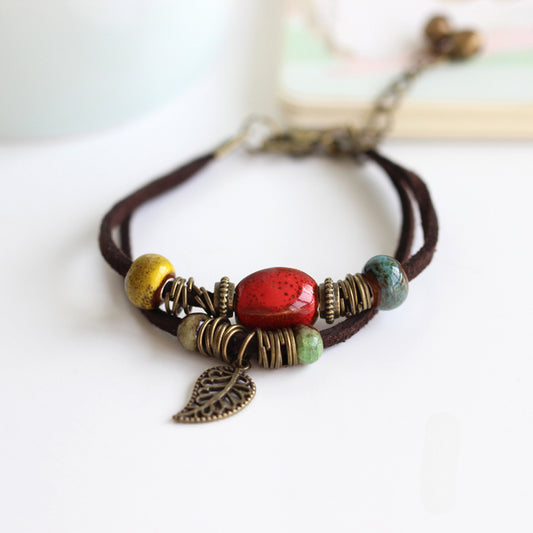 Handmade Boho Beaded Bracelet Chic Ceramic Girlfriend Gift