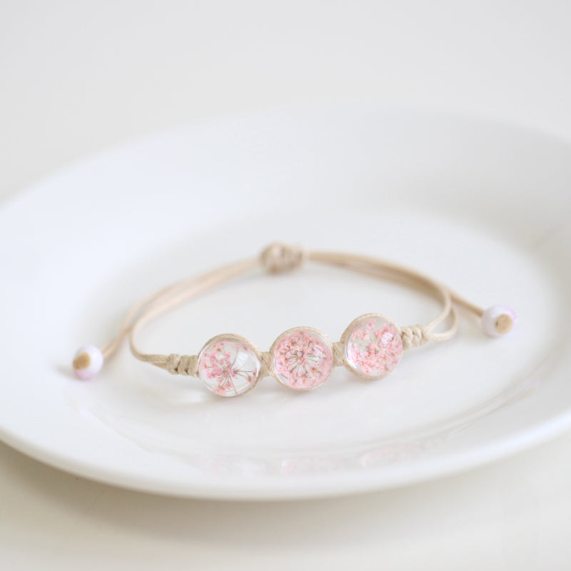Bohemian Glass Flower Bracelet - Lace-Embellished Floral Charm Jewelry for Couples