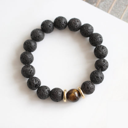 Volcanic Stone & Blue Sandstone Bracelet - Crystal Boho Couple Jewelry