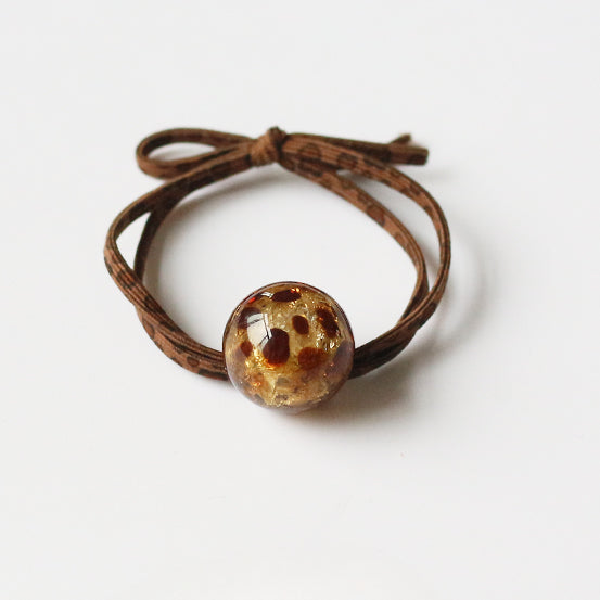 Leopard Print Bead Hair Tie Elegant Adult Elastic Knot Hairband Women