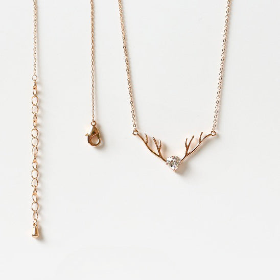 Elegant Antler Necklace - Crystal Rhinestone Alloy Pendant Collarbone Chain for Women