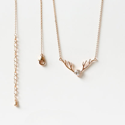 Elegant Antler Necklace - Crystal Rhinestone Alloy Pendant Collarbone Chain for Women