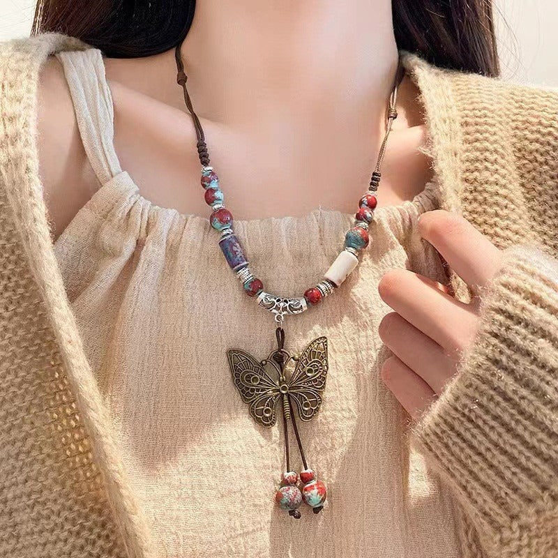 Chinese Resin Bead Fortune Necklace - Trendy Collarbone Chain